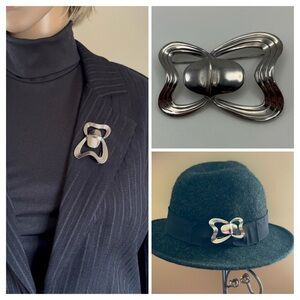 VTG 80s M.JENT Sculptural Silver Tone Statement Brooch - Mod Power Dressing